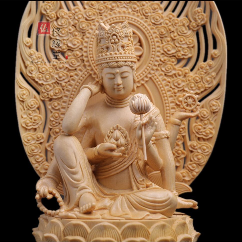 修縁堂】大迫力 木彫り 仏像 如意輪観音菩薩座像 彫刻 一刀彫 天然木檜 