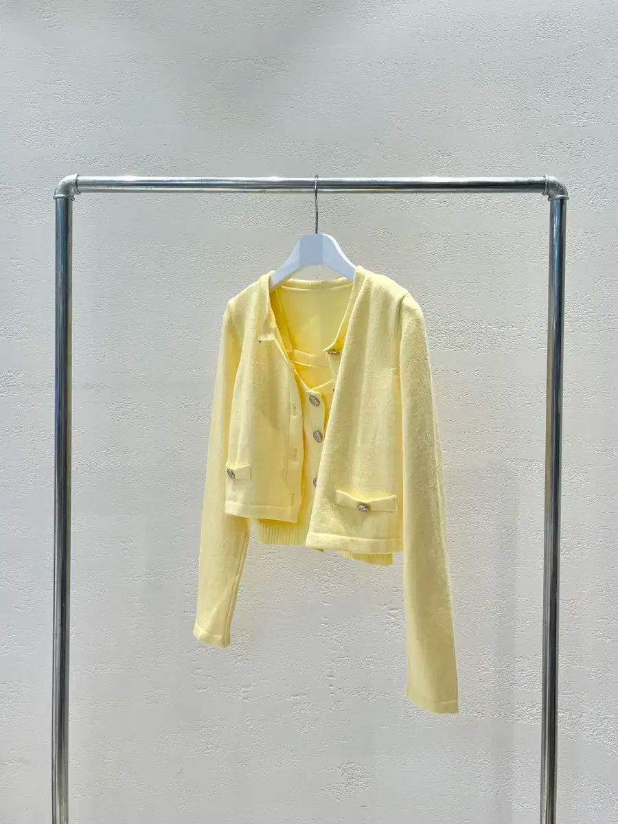 シルバー イエロー ノースリーブ カーディガン セット