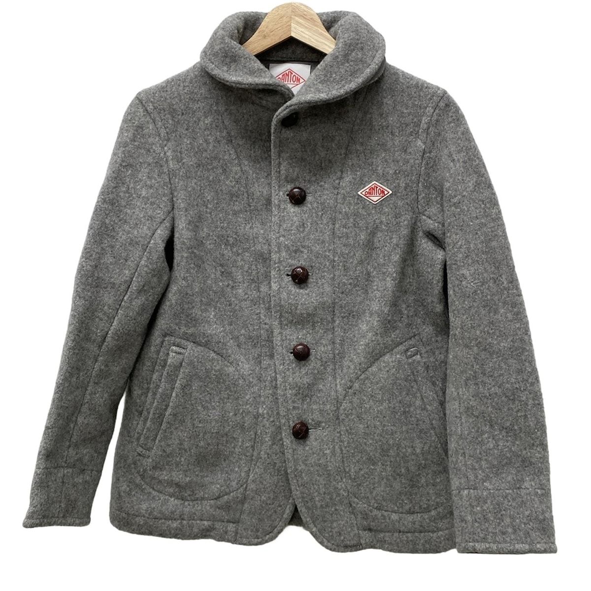 DANTON コート グレー 42 美品 DANTON ダントン ノーカラー フリース コート グレー