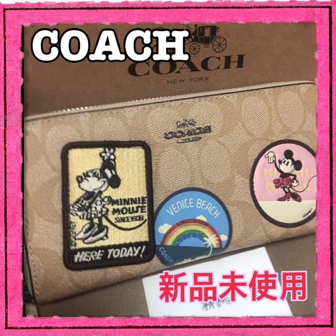 新品❣️COACH コーチ×ディズニー ミニーワッペン長財 レインボー