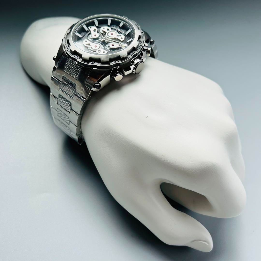 奇抜なデザイン 腕時計 新品 INVICTA インビクタ Specialty スペシャリティ ブラック シルバー クロノグラフ クォーツ メンズ 白 黒