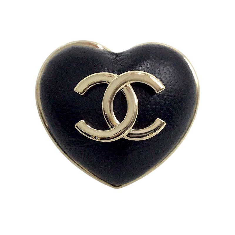 シャネル CHANEL ココマーク ハートブローチ ブラック×ゴールド金具 メタル アクセサリー