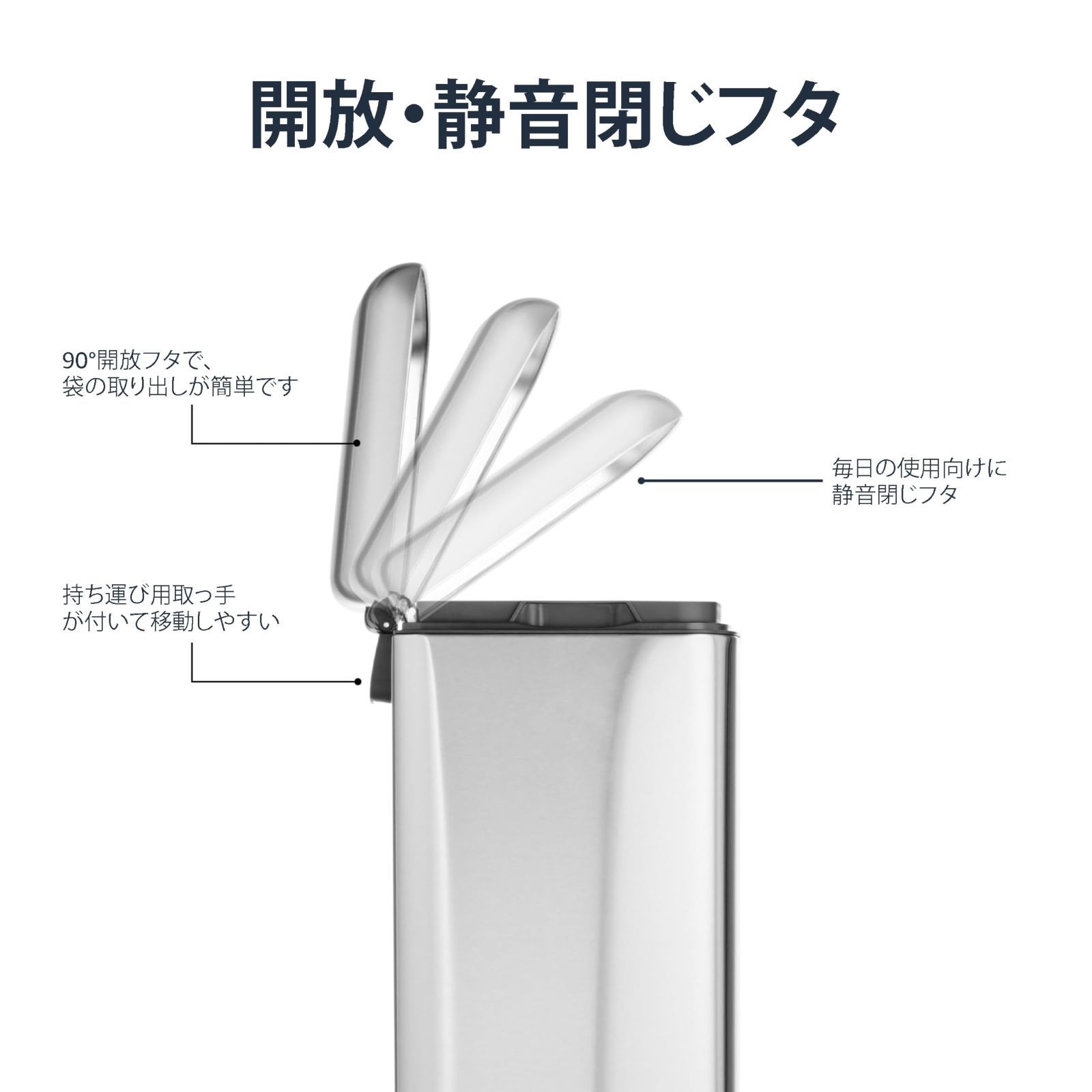 ペダル付き スチール製 ふた付き つや消しステンレス 静音 ソフトクローズ おしゃれ 40L 40リットル 長方形 ゴミ箱