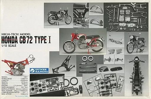 グンゼ産業HONDA CB72 TYPE I 1/12 グンゼ産業 「HONDA CB72 TYPE 1」1/12スケール 初版 送料無料