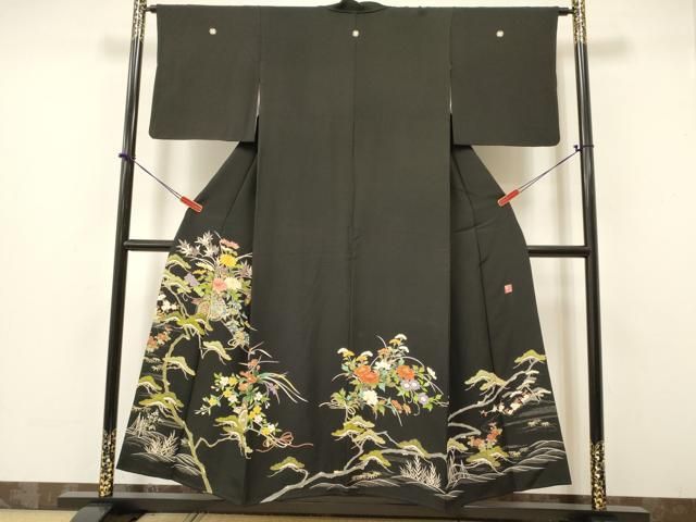 平和屋着物●豪華黒留袖　友禅作家物　雪持ち竹林文　正絹　逸品　AABC5103zg 平和屋着物○豪華黒留袖 友禅作家物 雪持ち竹林文 正絹 逸品