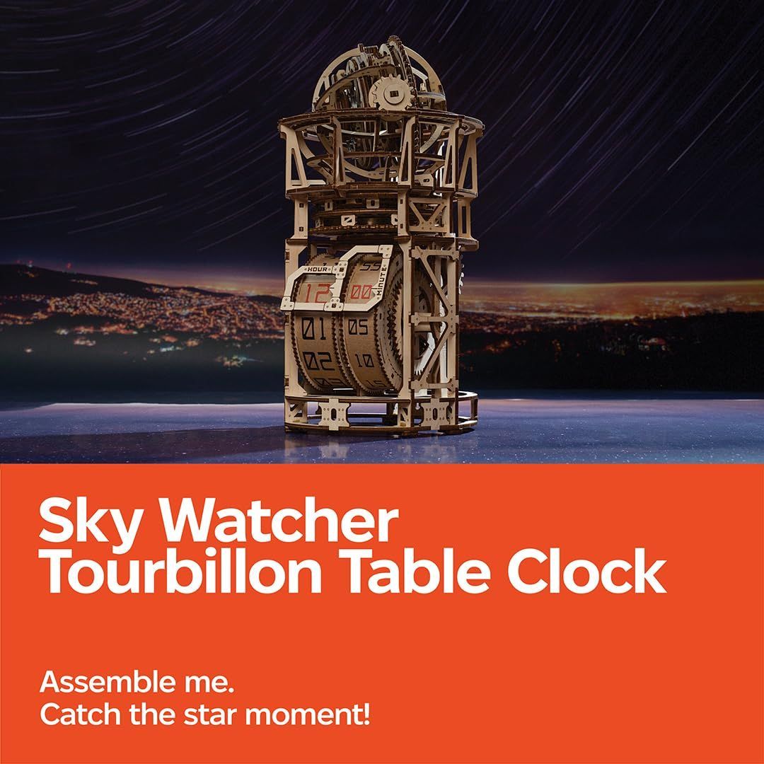 Ugears Skywatcher Tourbillon Table Clock 70162 Sky Watcher Tourbillon Table Clock Wooden Toy 3D Puzzle