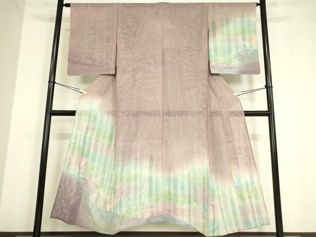 平和屋着物▽訪問着　無双　作家物　紗袷　紗×紗　笹竹文　暈し染め　正絹　逸品　DAAV5399az 平和屋着物▽訪問着 無双 作家物 紗袷 紗×紗 笹竹文