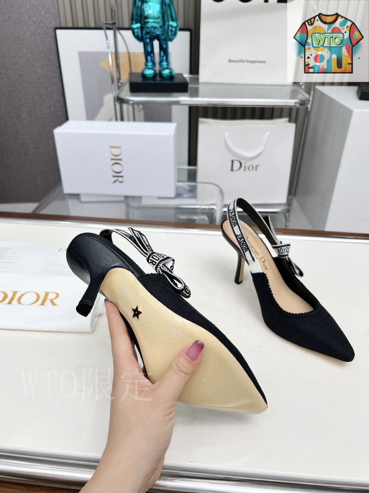 美品♡DIORハイヒール Dior 刺繍ハイヒール アルファベットロゴリボンサンダル04-1