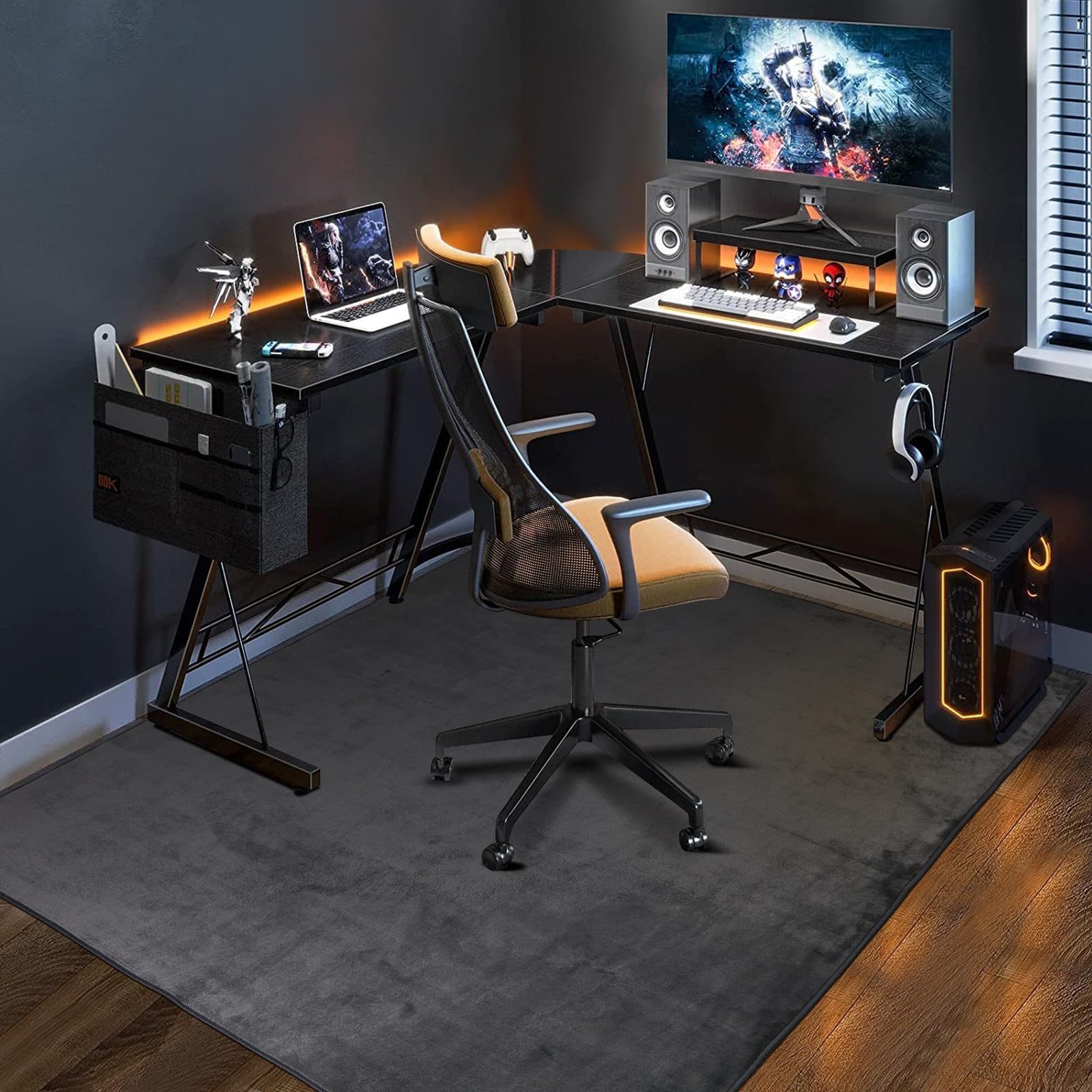 Size 160×180cm_Color グレー FUNHOO ゲーミングチェアマット 160×180cm チェアマット カーペットタイプ 滑り止め加工 フランネルタイプ フローリングマット 騒音対策 床暖房対応 床保護 傷防止 グレー