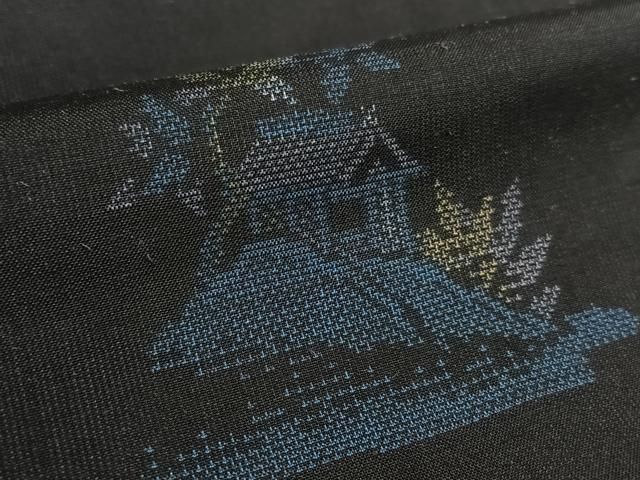 平和屋着物○本場大島紬 9マルキ 地空 風景草花文 黒地 正絹 逸品  