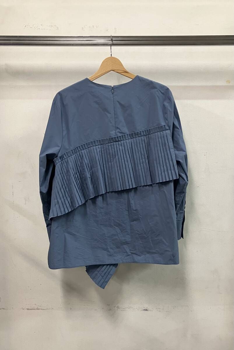 ADORE アドーア 22AW コットンポリタイプライタープリーツ 長袖シャツ ブラウス ブルー サイズ38 汚れ