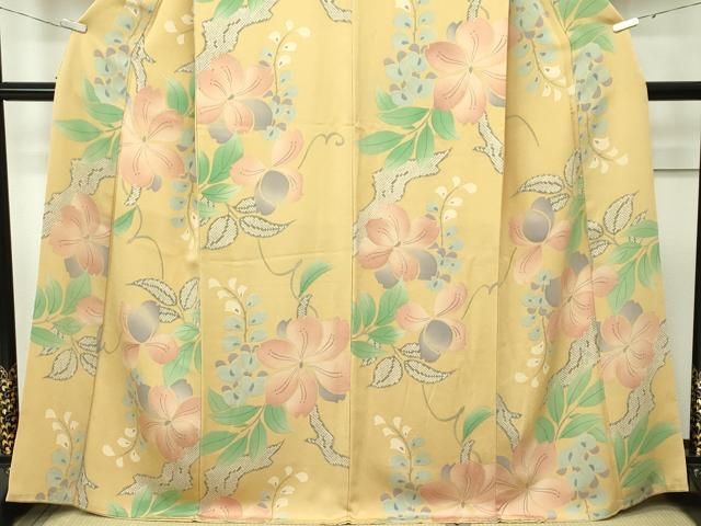 平和屋本店□極上 摺型友禅 京都 多ち花 小紋 花唐草鹿の子文 鬼しぼ