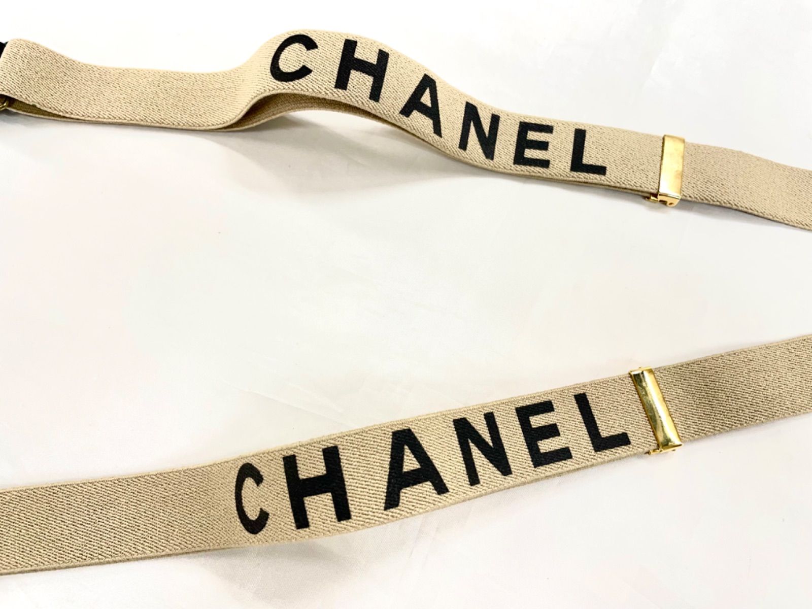 CHANEL キャンバス サスペンダー ベージュ CHANEL 【中古】CHANEL サスペンダー キャンバス レザー