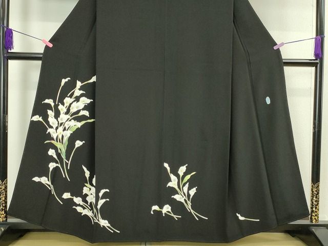 平和屋本店■極上　本加賀友禅作家　南克治　訪問着　水芭蕉　黒地　さが美扱い　逸品　DZAA1754kh4 平和屋本店□極上 本加賀友禅作家 南克治 訪問着 水芭蕉 黒地 さが美