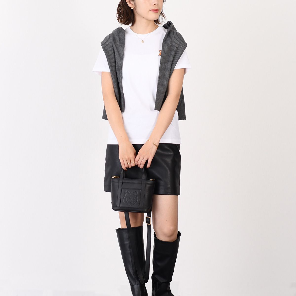 MAISON KITSUNE メゾン キツネ フォックスヘッド レザー ミニ トート 