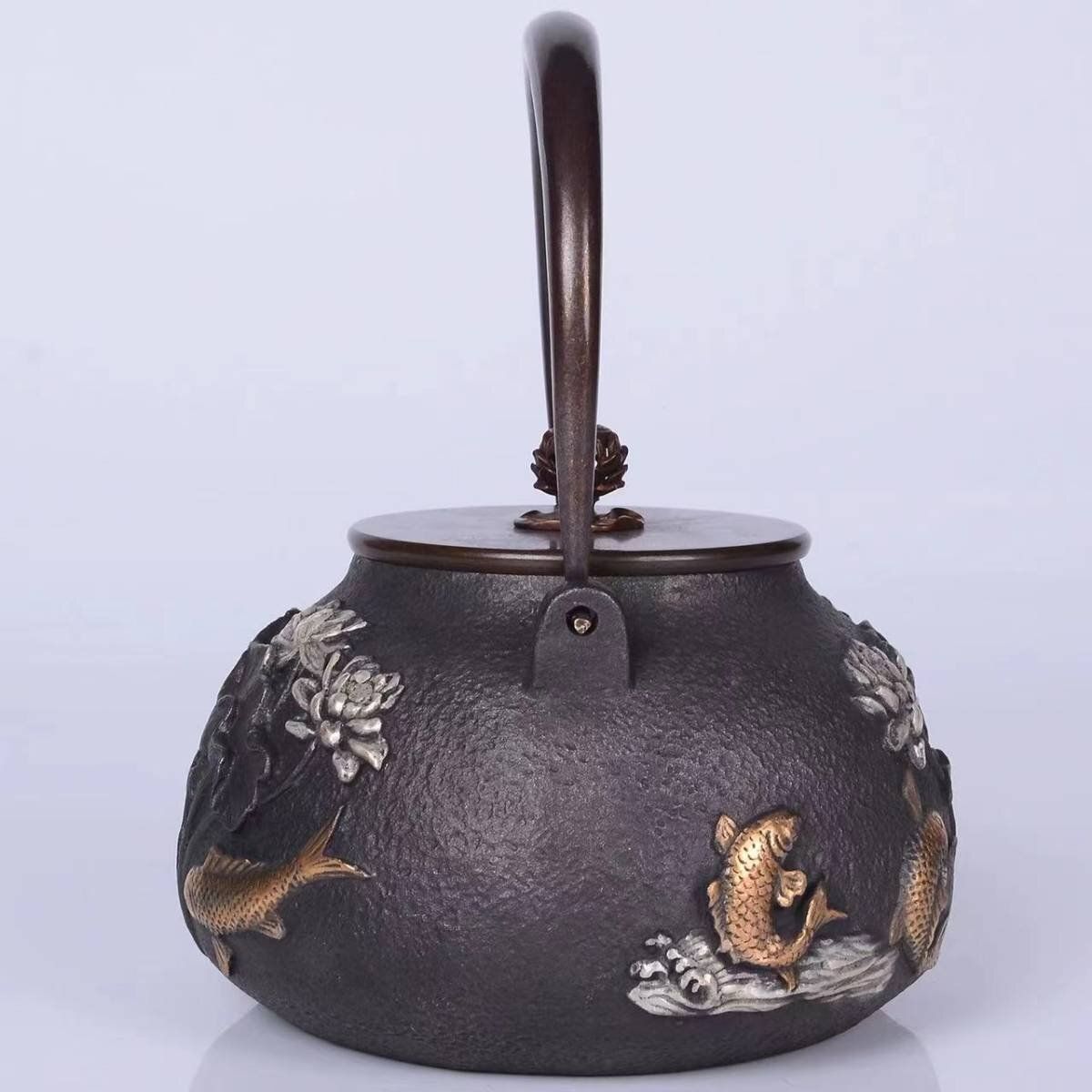 銅製蓋 銅製取っ手 提梁壺 茶道具 手作 細工 ガス 電気コンロ 炭火 対応 鉄やかん 定番