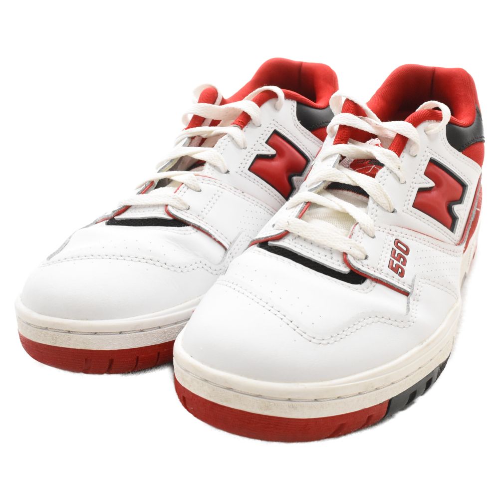 New Balance ニューバランス BB550SE1 ロゴ レザー ローカットスニーカー ホワイト/レッド US10.5/28.5cm New Balance (ニューバランス) BB550SE1 ロゴ レザー ローカット