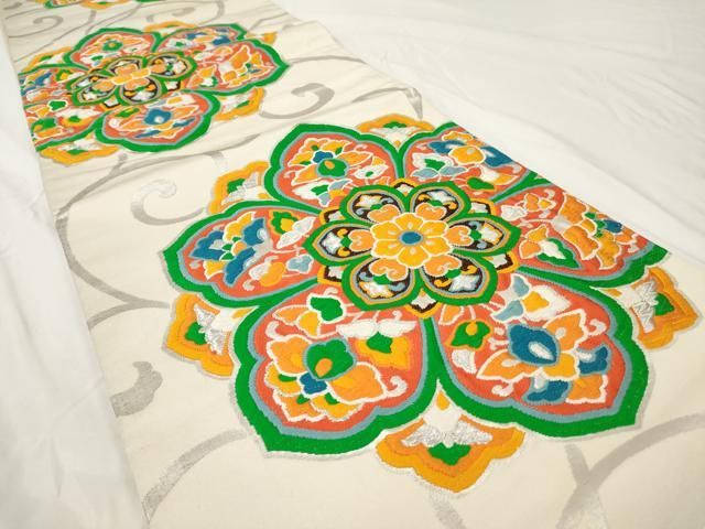平和屋着物◎六通柄袋帯 唐織 正倉院花文 銀糸 正絹 逸品