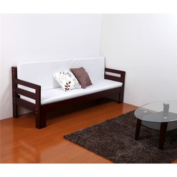 ソファーベッド 幅204cm マットレス付き ブラウン 木製 天然木 すのこ仕様 ベッドフレーム ソファ ベッド〔代引不可〕 ソファーベッド 幅204cm ベッドフレームのみ ブラウン マットレス別売