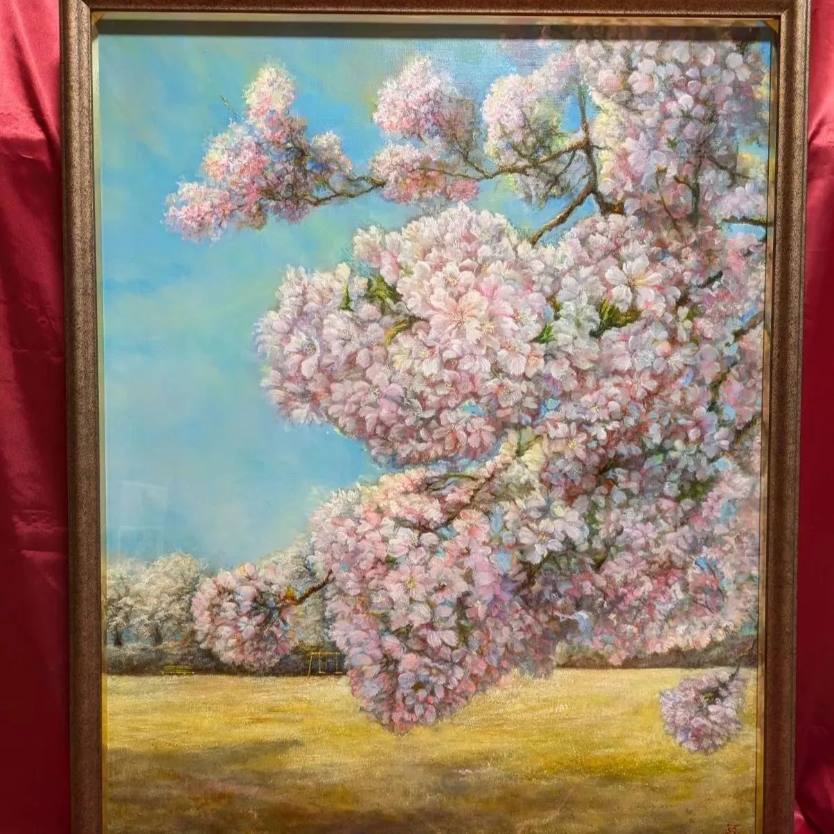 「光を纏う河津桜」SMキャンバス　桜風景画　画家painterTMK本人出品真筆 光を纏う河津桜」SMキャンバス 桜風景画 画家painterTMK本人出品