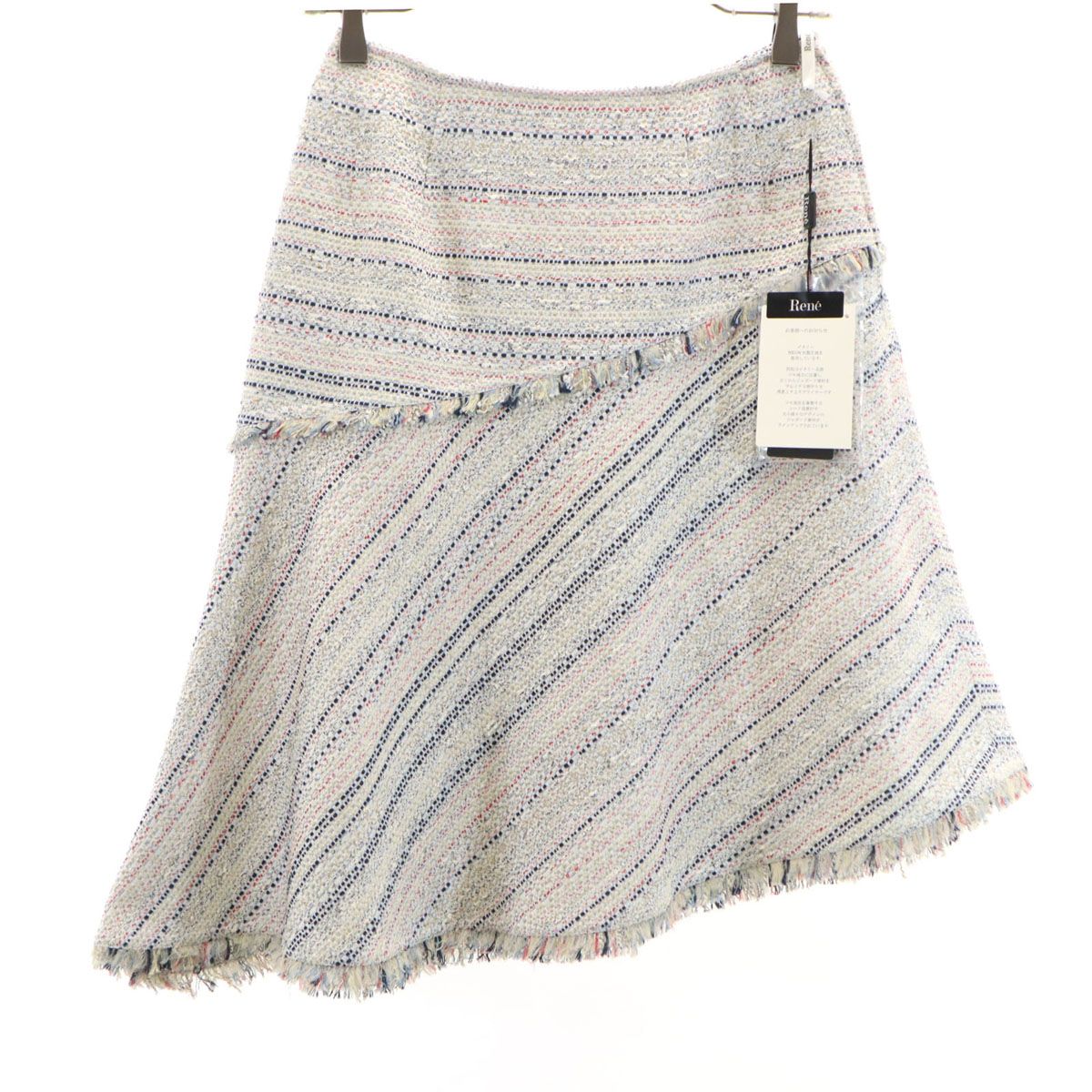 未使用 Rene ルネ 日本製 ミディ丈 TISSUE社 ツイード アシメ フレアスカート 36 ホワイト レディース 未使用 Rene ルネ 日本製 ミディ丈 TISSUE社 ツイード アシメ フレア