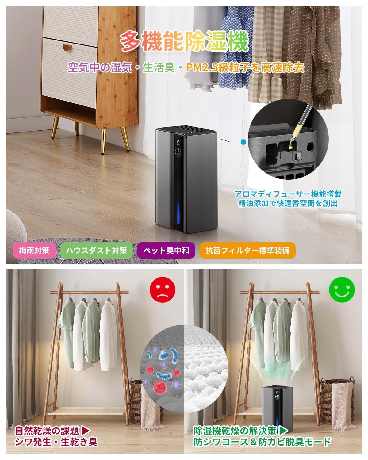 Amazon | 除湿機 衣類乾燥 20畳対応 静音 小型 除湿器 最大除湿