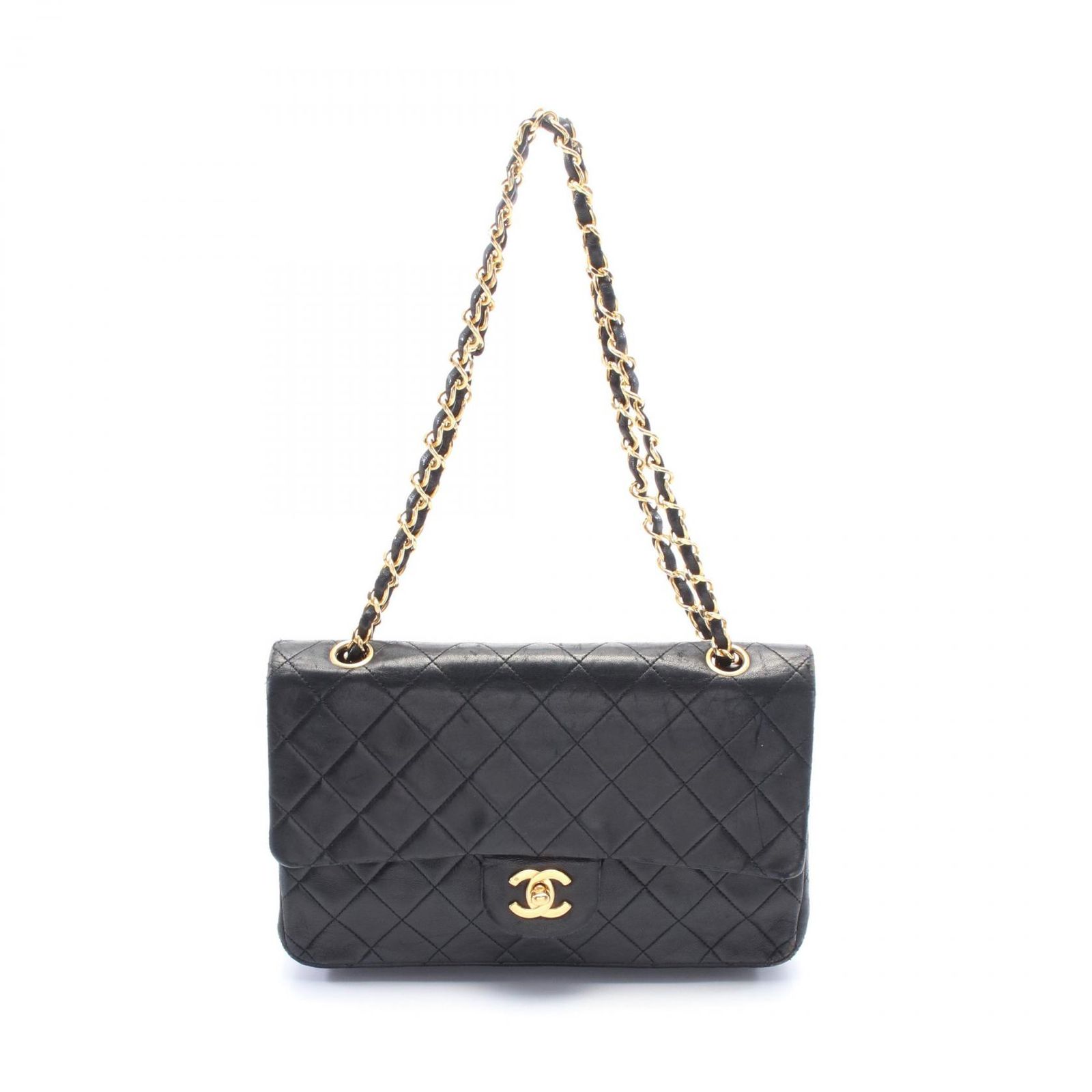 シャネル CHANEL ショルダーバッグ マトラッセ Wフラップ A01112 ブラック ラムスキン 羊革 マトラッセWフラップチェーンショルダー レディース Used B