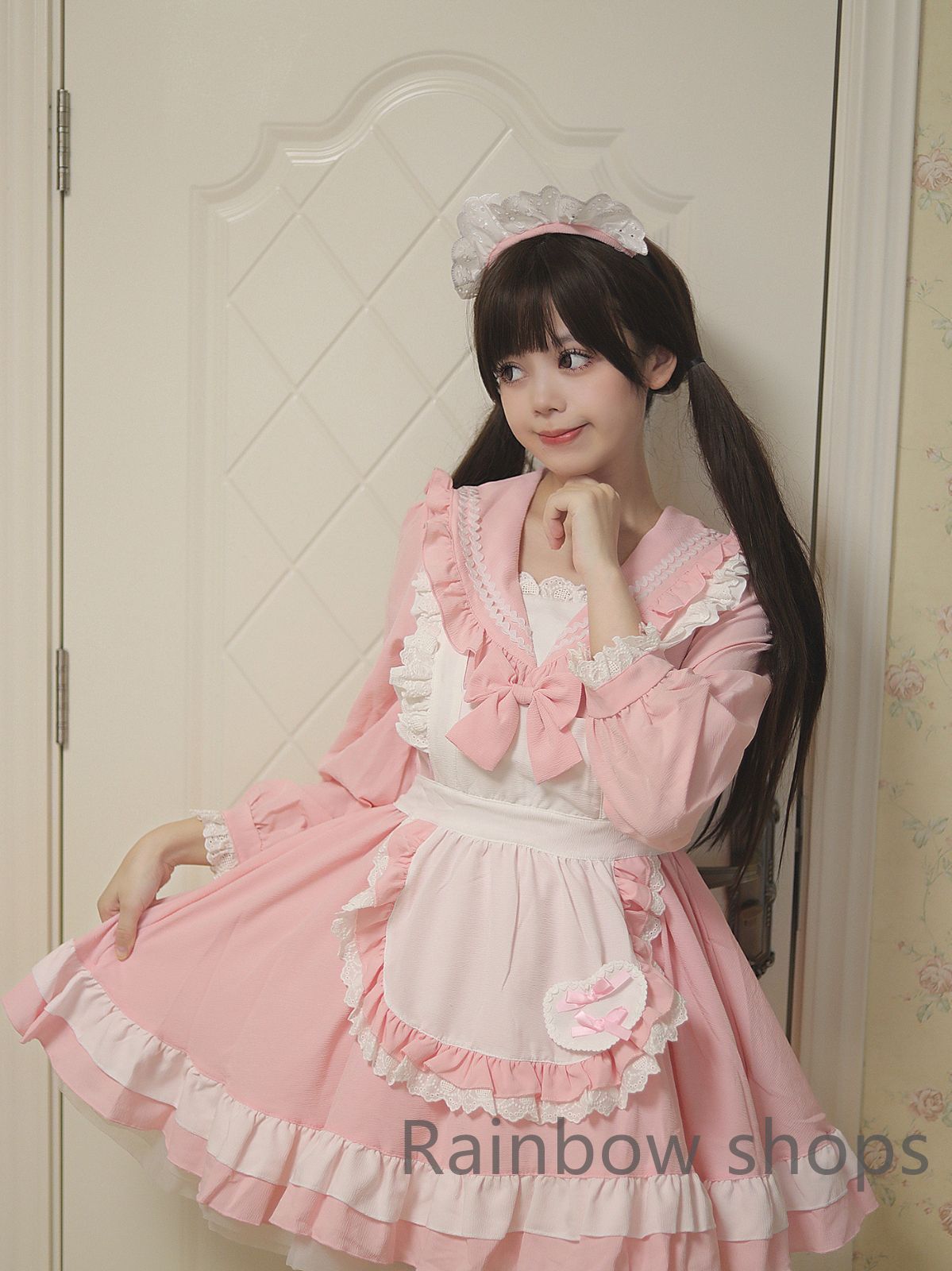 メイド服 制服 コスプレ衣装 ワンピース+蝶ネクタイ 赤 2XL メイド服 制服 コスプレ衣装 ワンピース+蝶ネクタイ 赤 2XL