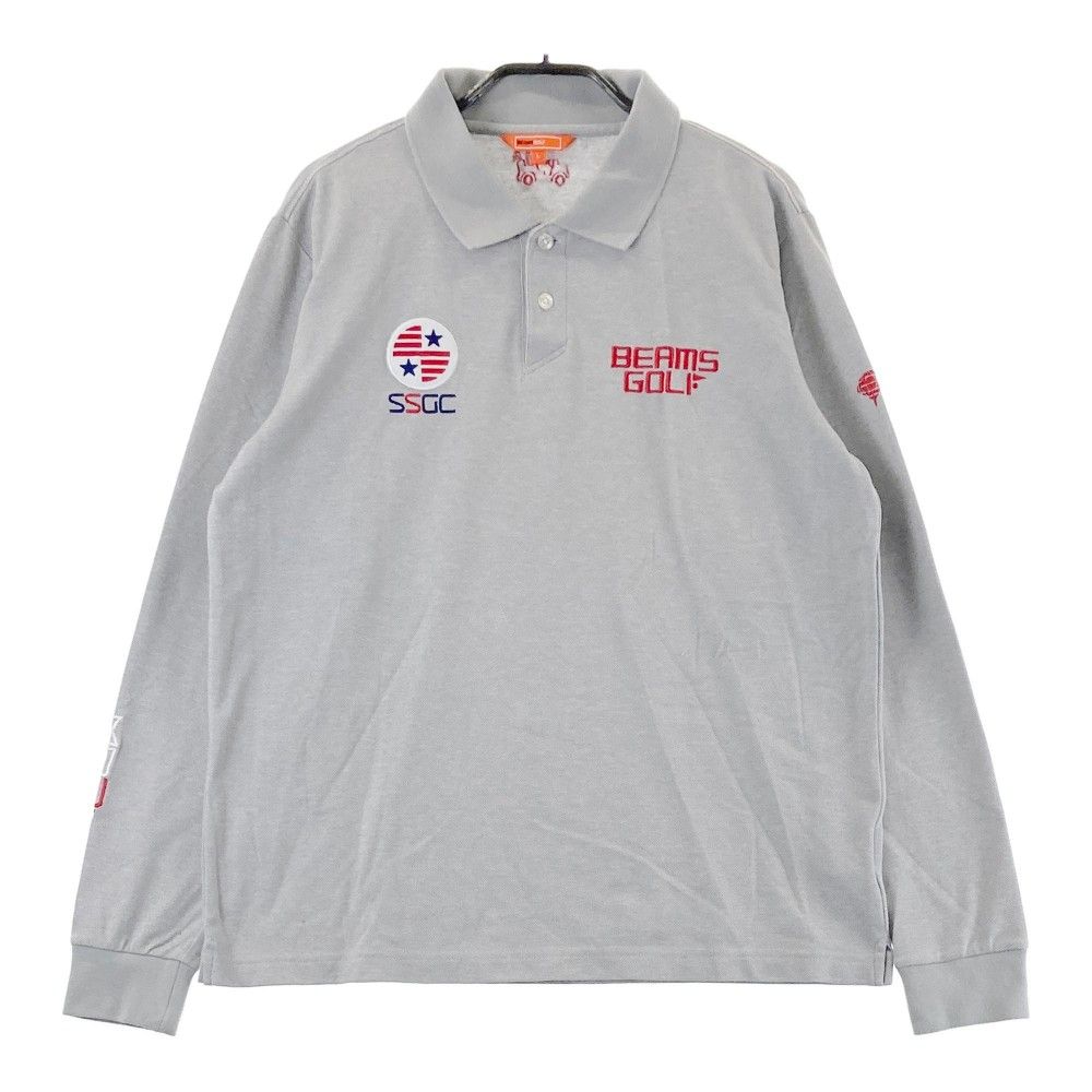 サイズ：L BEAMS GOLF ビームスゴルフ  長袖ポロシャツ ストライプ柄 グレー系 [240101427146] ゴルフウェア メンズ ストスト BEAMS GOLF ビームスゴルフ 長袖ポロシャツ ストライプ柄 グレー