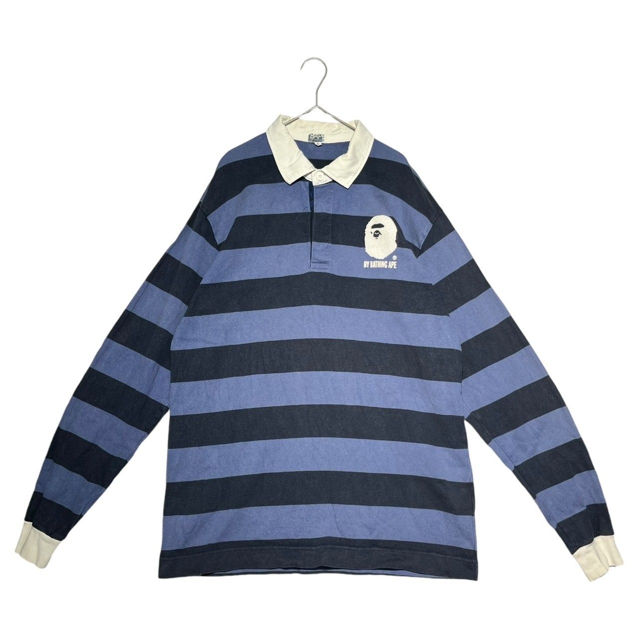 BAPE BY A BATHING APE(ベイプ バイ ア ベイシングエイプ) 00's One point logo border long  sleeve rugby shirt ワンポイント ロゴ ボーダー 長袖 ラグビーシャツ ラガーシャツ 猿 L - メルカリ