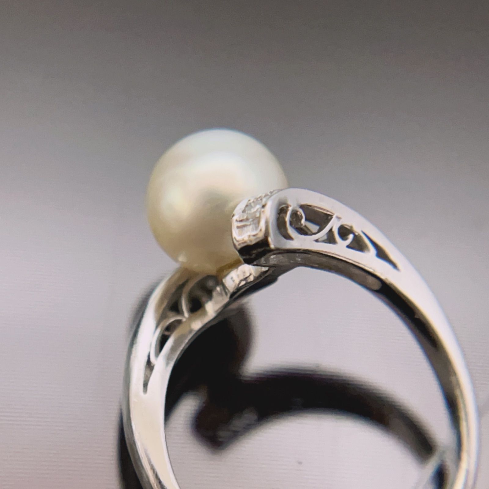 リング(指輪)大粒 真珠 9.5mm pt900 ダイヤ 0.05 刻印 指輪リング プラチナ