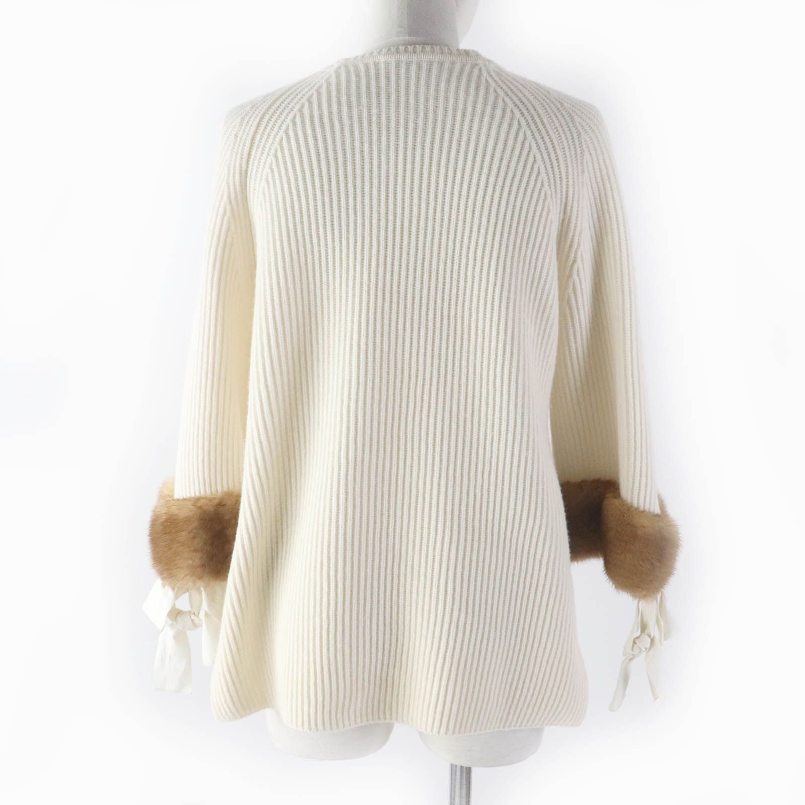 極美品☆FENDI フェンディ カシミヤ100％ ミンク使い 袖口リボン付 