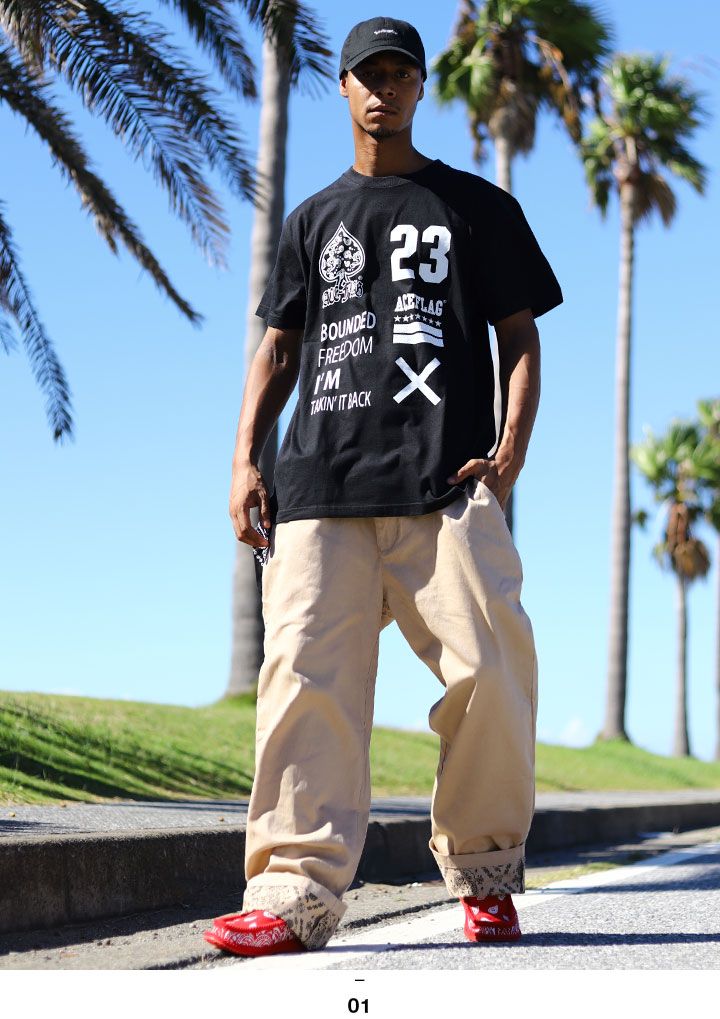 FLAG 上下セット 半袖 ブランド Tシャツ ペイズリー柄 ロングパンツ