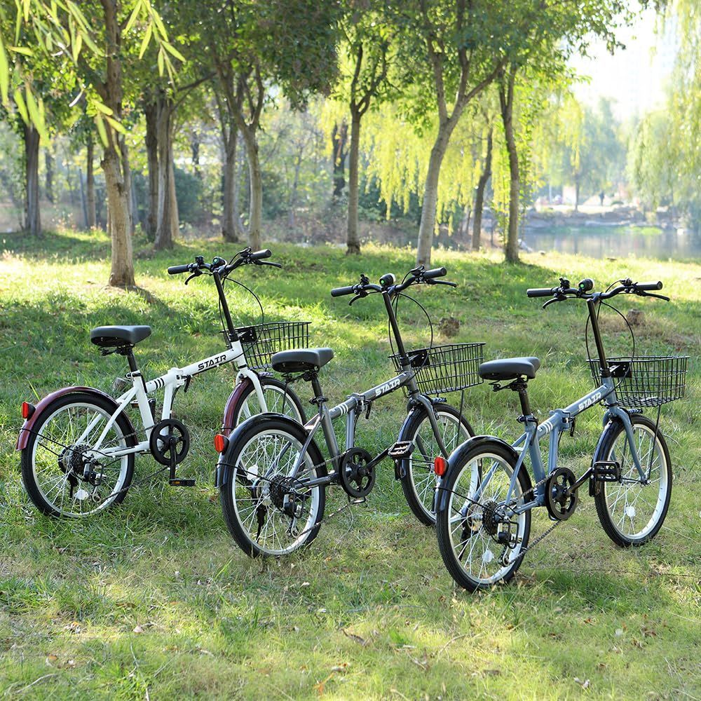 折り畳み自転車 シマノ6段変速 20インチ カゴ付 自転車 前後泥除け装備 折りたたみ自転車 通勤 通学 街乗り 小径車 BRIGHTFACE_UK