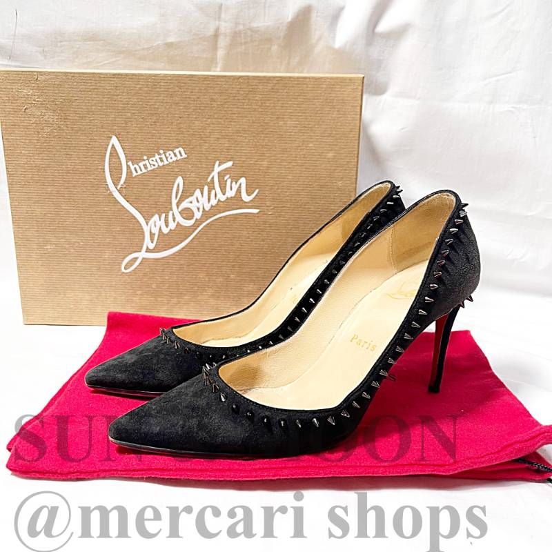 37 Christian Louboutin ルブタン 黒 スエード 袋1つ christian