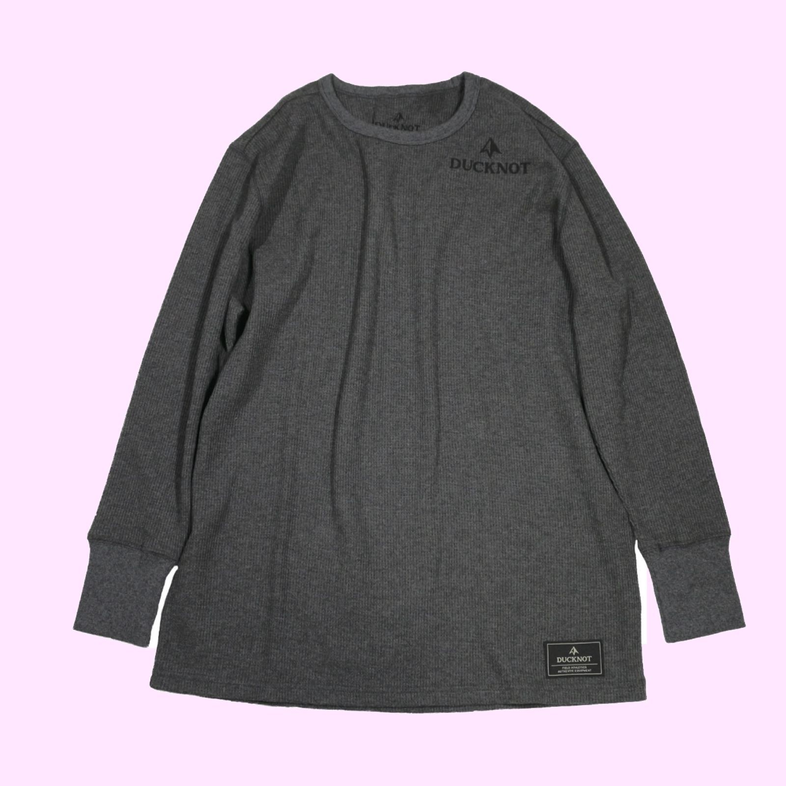 Color:杢グレー_Size:S [DUCKNOT] サーマル ロンT 綿100% ロングスリーブ Ｔシャツ 長袖 ワンポイント ワッフル (杢グレイ， S)
