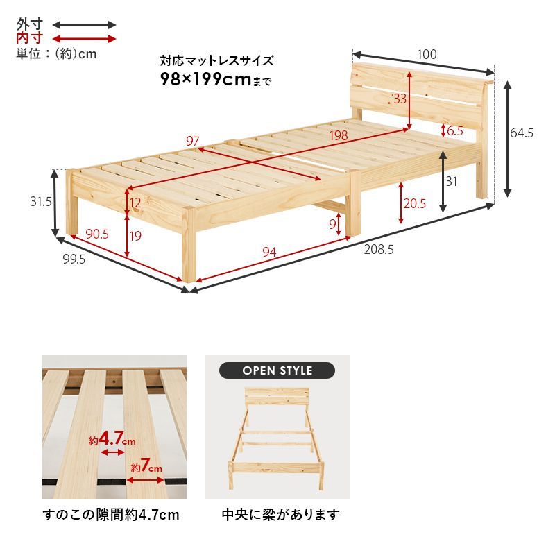 マットレス付シングルベッド ポケットコイルマットレスセット
