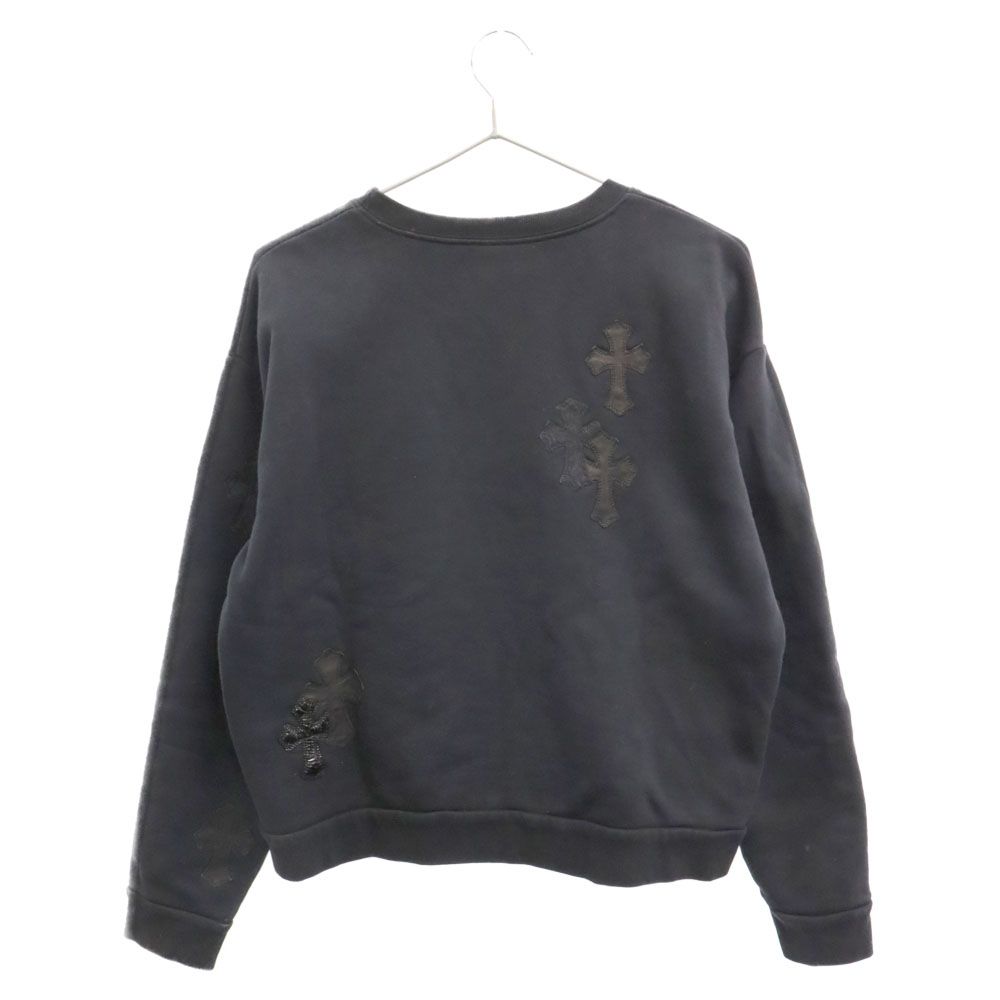 CHROME HEARTS (クロムハーツ) 22SS GRP Y NOT Crewneck Sweat ワイノット クルーネック  スウェットトレーナー ハラコ パテント ラムレザー クロスパッチ ブラック