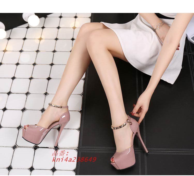 オープントゥ ハイヒール レディース 光沢 ヒール12CM ピンヒール 美脚 ピンク 14CM 演奏会 脚長効果 おしゃれ グレー ブラック kni4a238649 KIN-KAAI_COM