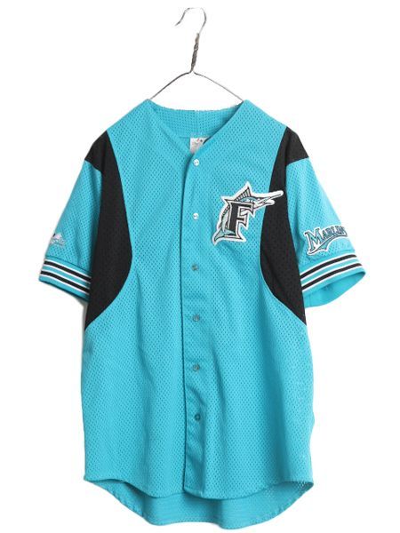 USA製 MLB オフィシャル Majestic マーリンズ ベースボール シャツ メンズ L / ユニフォーム ゲームシャツ メジャーリーグ 半袖シャツ 廃盤 お得なクーポン配布中!】 USA製 MLB オフィシャル Majestic