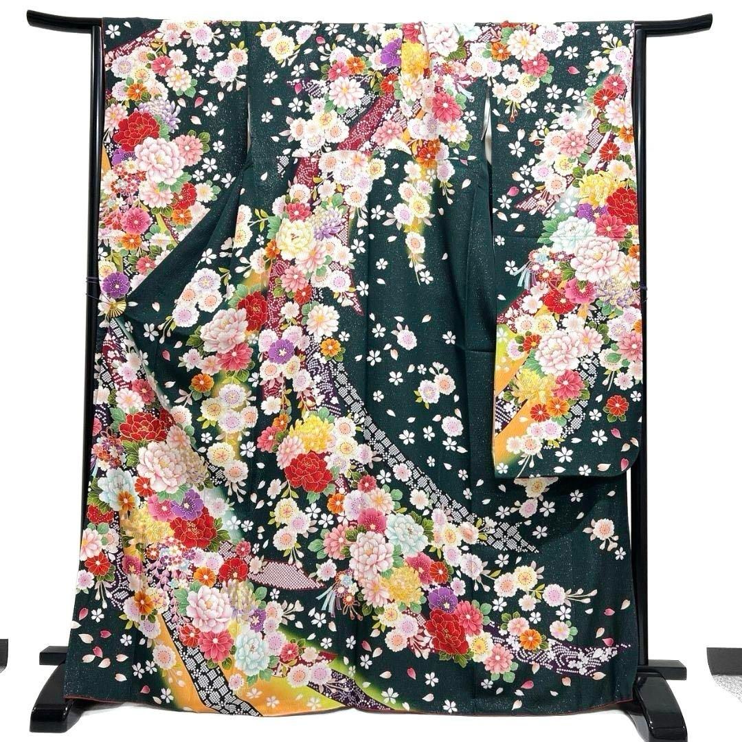振袖 銀通し 金駒刺繍 金彩 牡丹 桜花 熨斗 着物 043a p - メルカリ