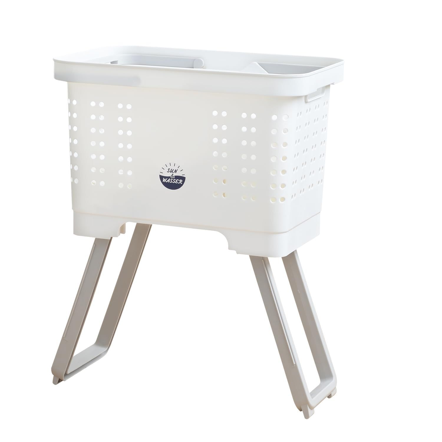 サンカ サンバッサ ランドリーバスケット ホワイト ドット穴が小さく衣類が傷つきにくい 軽量 大型 大容量 通気性 片手で持ち運び お子さまがいても安心 プラスチック (幅46×奥行31×高さ31cm) (スタンド使用時高さ58.7cm) 簡単お手入れ 清潔