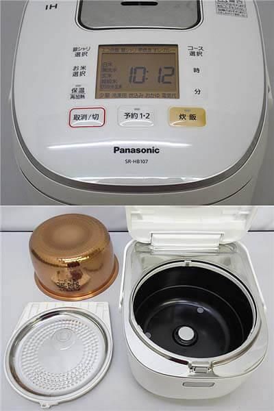 ss3402 【中古】 パナソニック IH炊飯器 SR-HB107 5.5合 ホワイト ダイヤモンド銅釜 Panasonic 炊飯ジャー  全面発熱5段IH 白 ステンレスクリアフレーム ふっくらごはん IH炊飯器 中古 - メルカリ