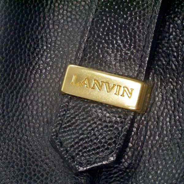 LANVIN Vintage 型押しレザー巾着2WAYショルダーバッグ（黒）