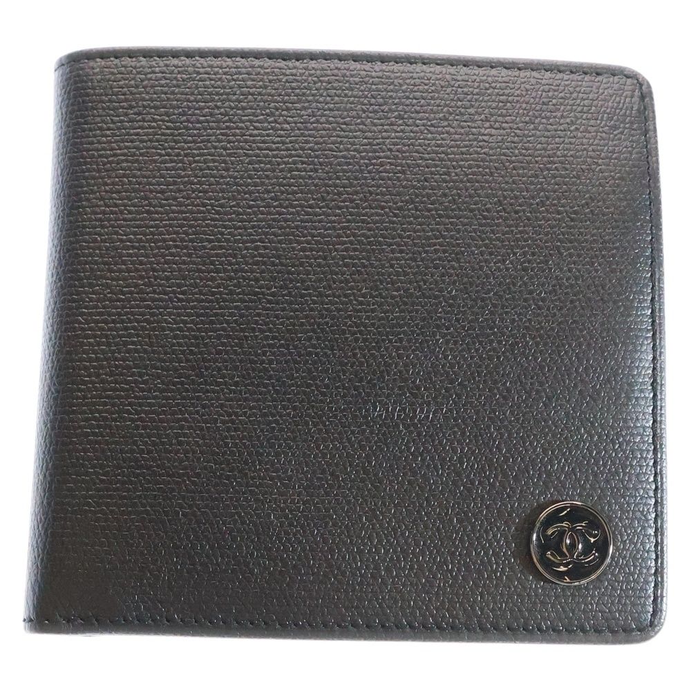 CHANEL シャネル ココボタン 二つ折り財布 コンパクトウォレット カードケース ブラック レザー