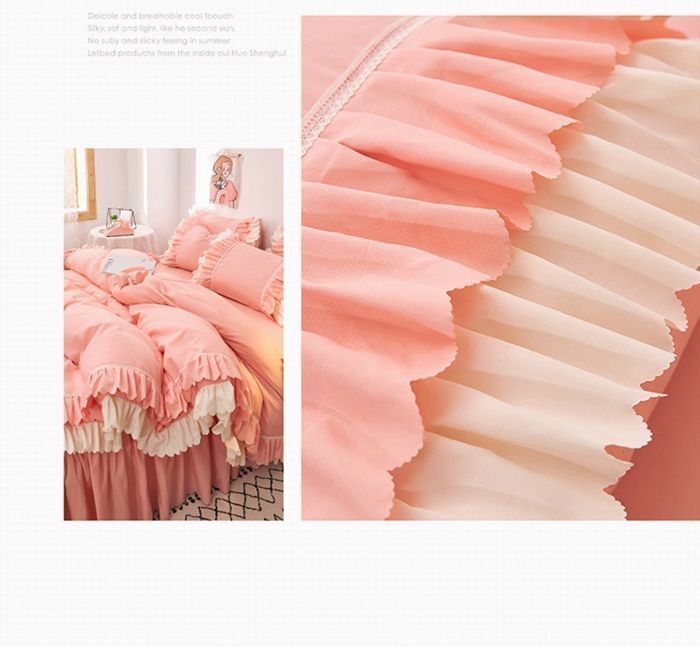 布団カバーセット 4点セット セミダブル ベッドスカート フリル付き 姫系 掛け布団カバー フリル 枕カバー カバーシーツセット 柔ら