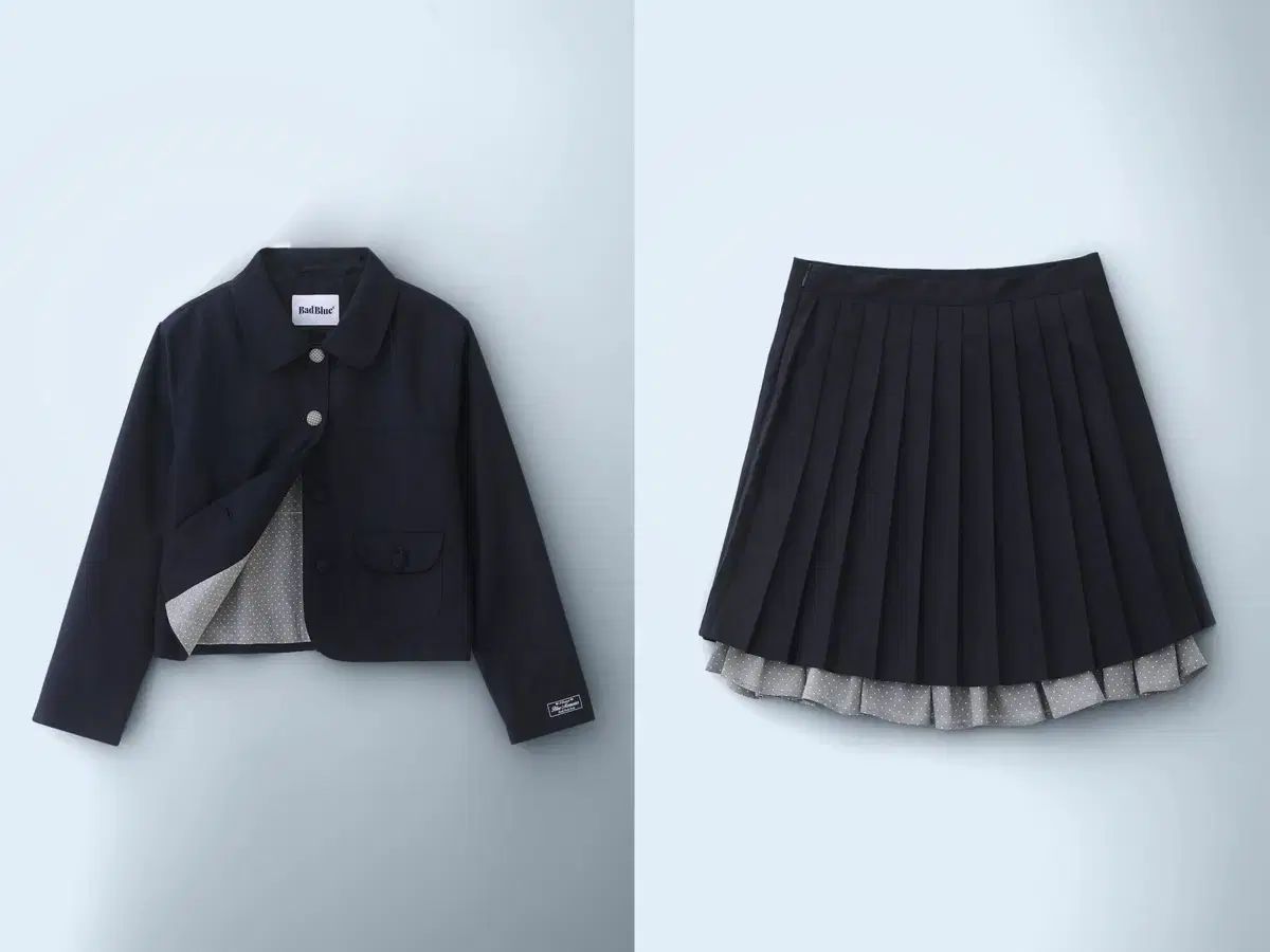 バッド ブルー エンドット ジャケット ＆ プリーツ スカート セット ネイビー