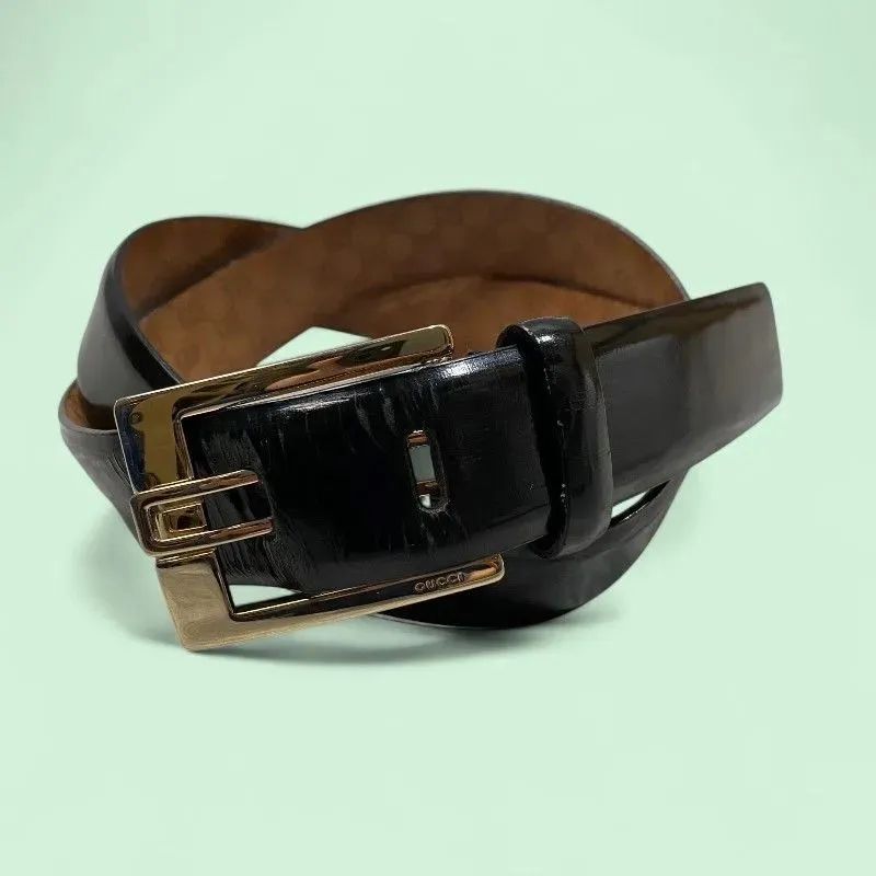 GUCCI グッチ レザー ベルト モノグラム ブラック GG柄 KT60-G-KG