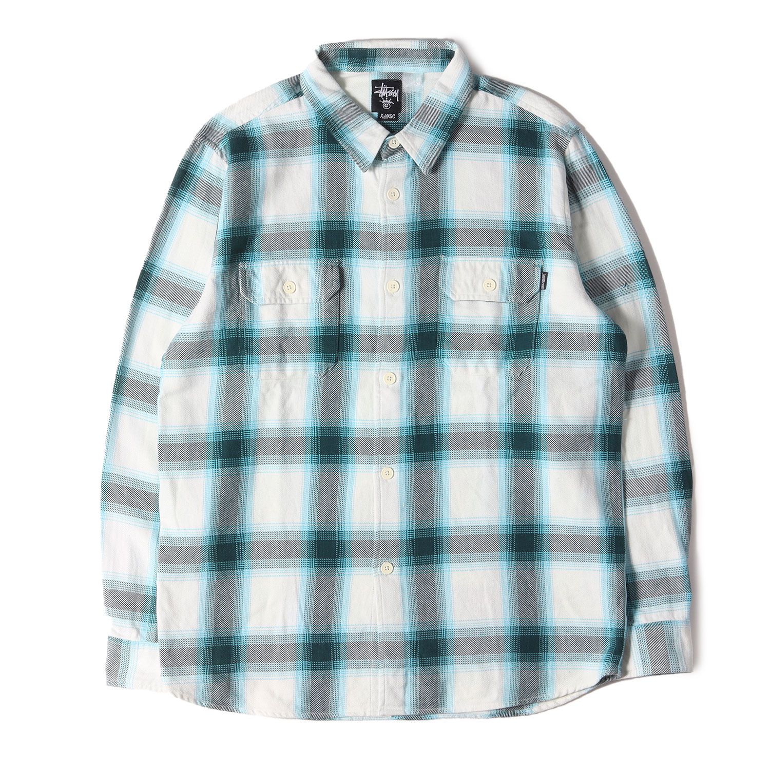 STUSSY ステューシー シャツ サイズ:XL チェック フランネルシャツ ブルー系 ホワイト トップス カジュアルシャツ 長袖【メンズ】