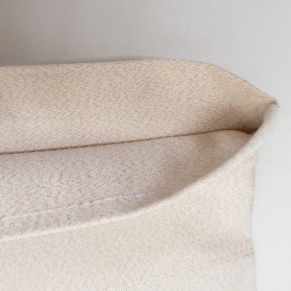 袋帯 正絹 つづれ織り 金糸 地紙花鳥文様 ベージュ色x金色x多色